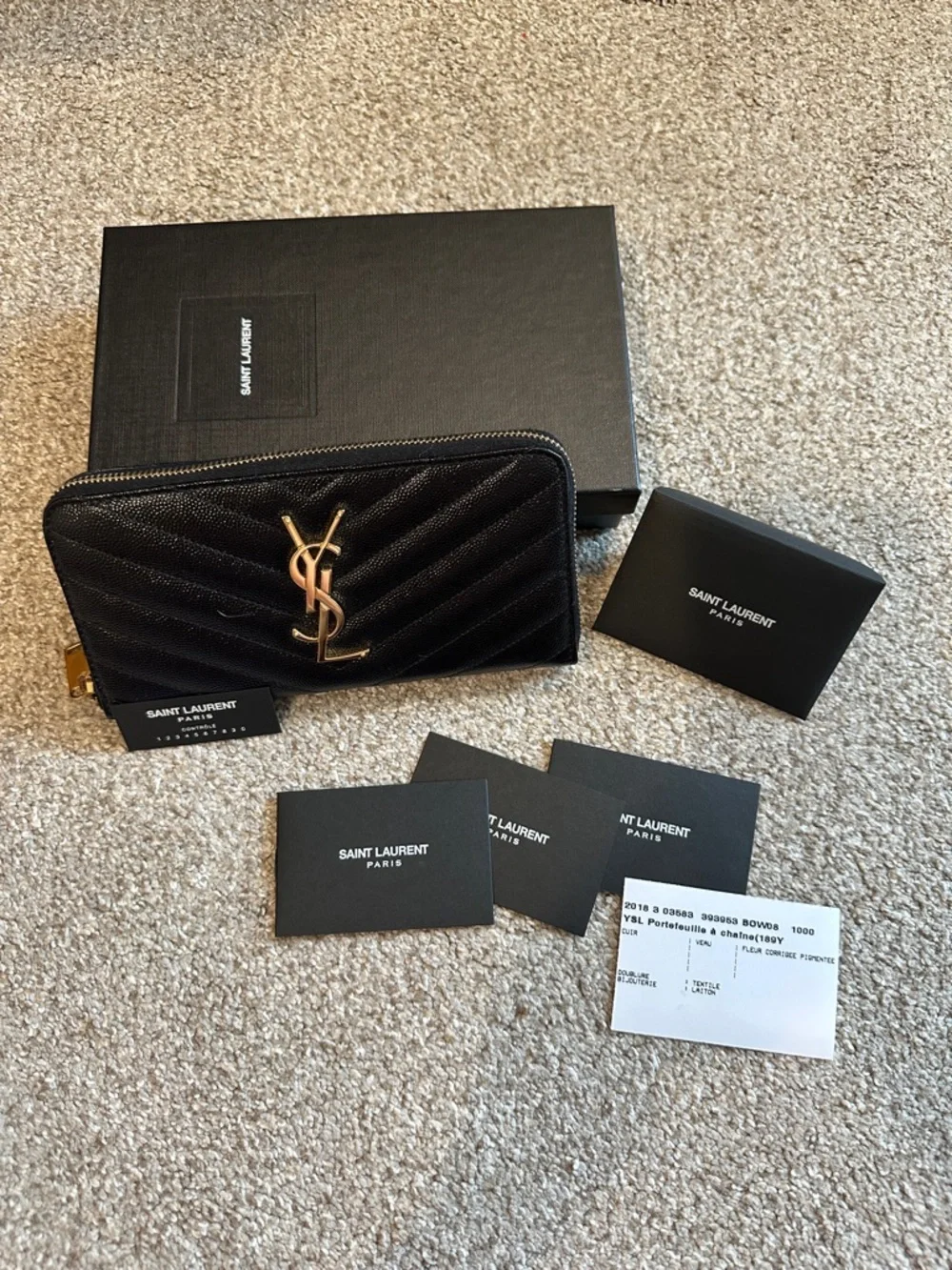 Saint Laurent Black Monogram Quilted Zip Wallet with Gold YSL - Picture 6 of 14